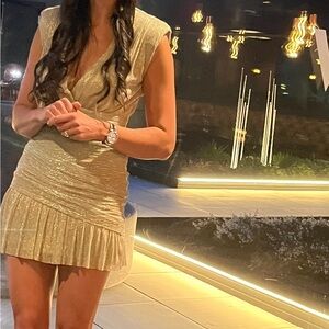 Maje Metallic Plunge Neck Mini Dress, Size 36/ US 4, Worn Once